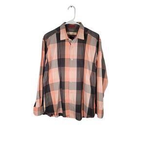 Tommy Bahama Mens Button Down Shirt Orange Gray‎ Plaid Large Cotton/Silk